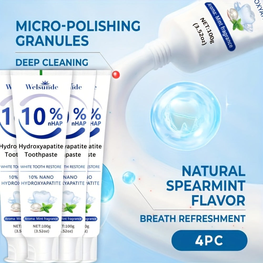 Hydroxyapatite Toothpaste 4-Pack – 10% Nano Formula with Baking Soda, Deep Cleaning & Whitening Gel, Mint Fresh Breath, Fluoride-Free Daily Oral Care for Everyone, Home & Travel Sl - product image 4