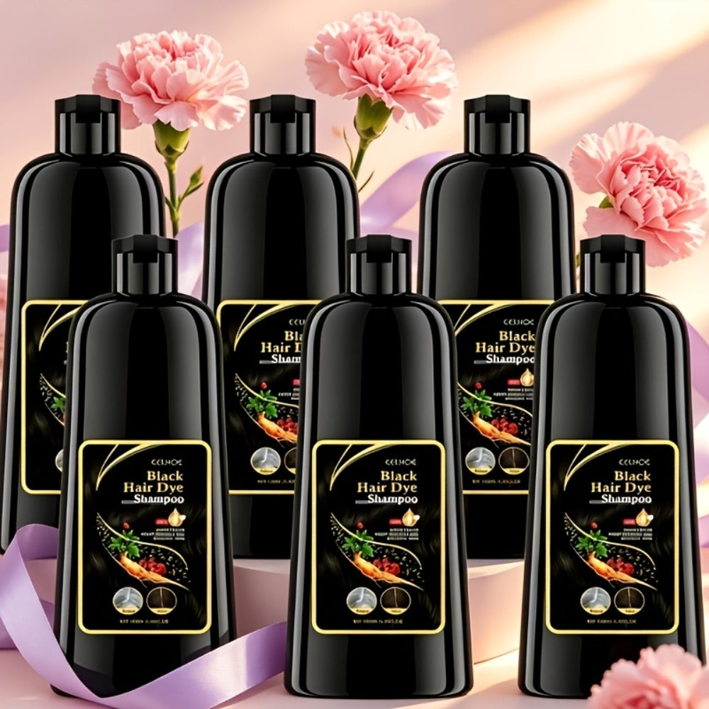 Hair Dye Shampoo 3-in-1 Color Conditioner Cooling Formula 6pcs Set — Black & Brown Gradual Gray Coverage, Unisex Long Hair Color Shampoo Gift - product image