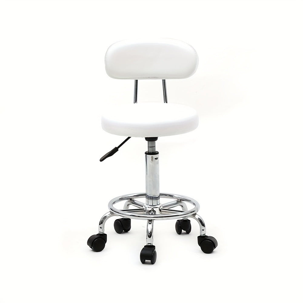 Adjustable Salon Stool with Back 360 Swivel PU Leather Cushioned Round Seat Chair for Salon Barber Spa Esthetician Home Office Vanity Makeup Station White - product image