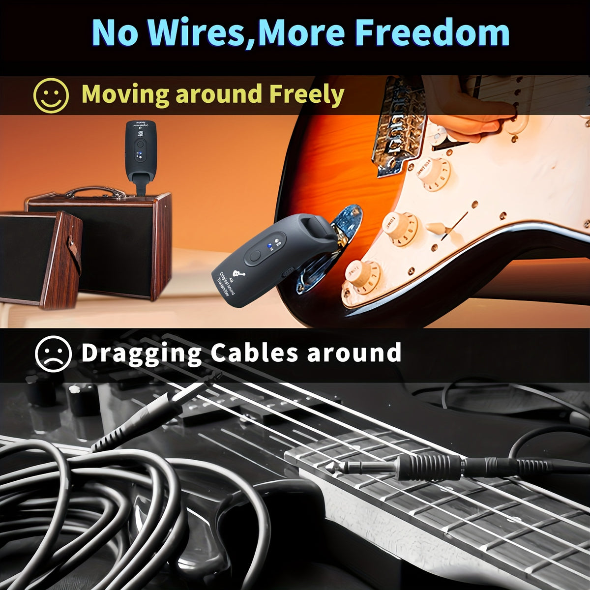 Wireless Guitar System 2.4GHz Built-in Rechargeable Lithium Battery 270°Rotatable Audio Wireless Transmitter Receiver for Acoustic Guitar Bass Violin Keyboard - product image 13