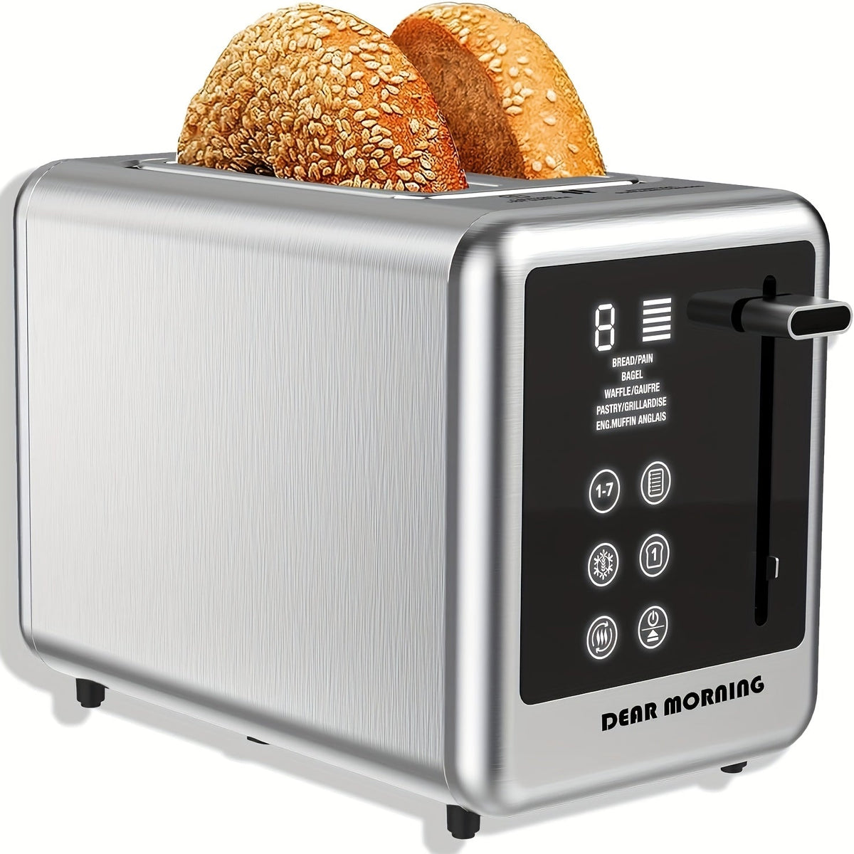 Stainless Steel Toaster 2-Slice Smart Touch Screen – 5 Bread Selections, 7 Shade Settings, Bagel/Defrost/Cancel/Reheat, 1.5" Wide Slot, Removable Crumb Tray - product image 16