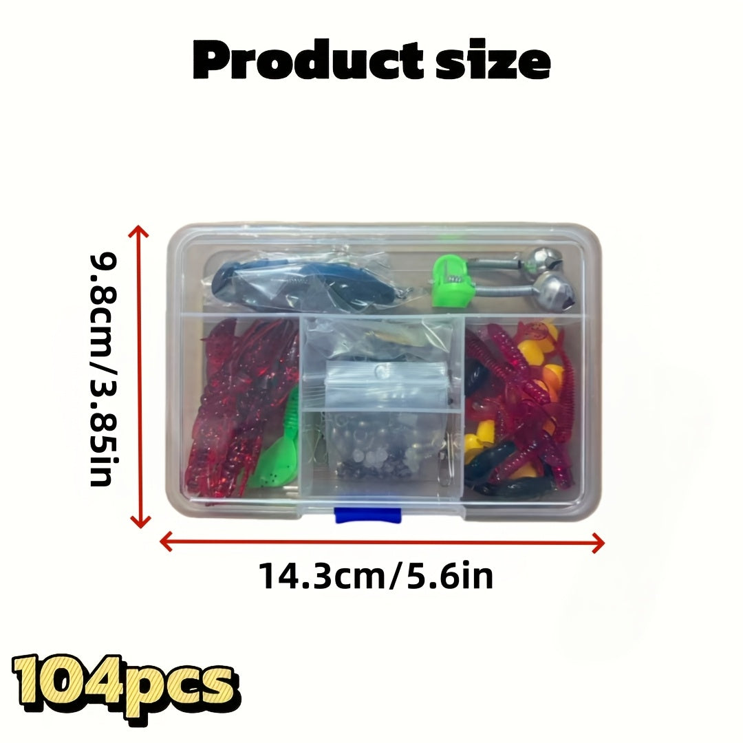 Fishing Lure Kit 104-Piece Topwater Lure Set for Beginners – Hard Baits – Crankbaits & Bionic Worms – Soft T-Tail Baits – Complete Freshwater & Saltwater - product image 3