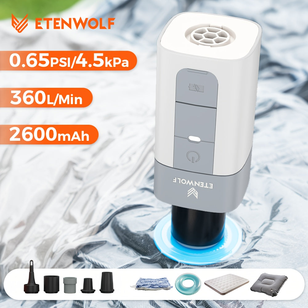 2600mAh Portable Electric Air Pump Super Fast Inflation for Air Cushion Vacuum Storage Bags Swimming Ring Sleeping Bag | Compact Featherlight Outdoor Camping Sports Travel Inflator with Backpack Pendant