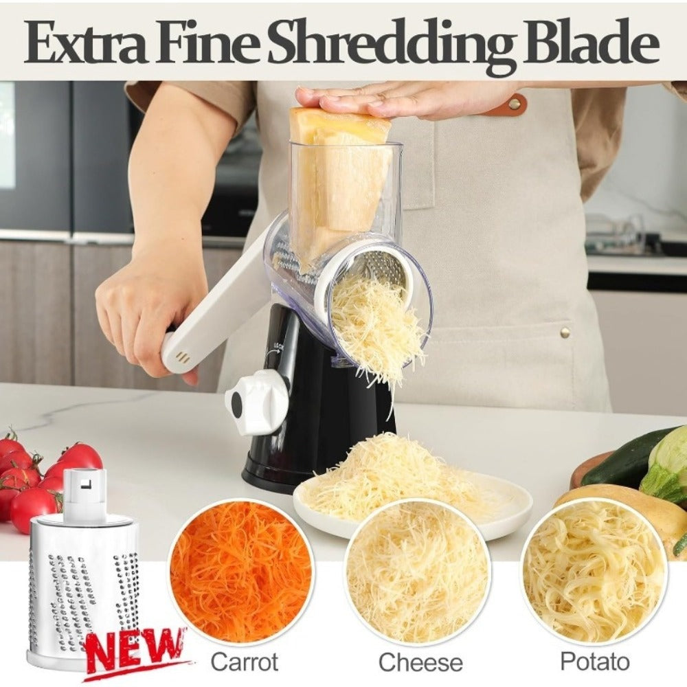 Rotary Cheese Grater with Hand Crank – 3 Interchangeable Blades for Cheese, Vegetables & Nuts, Non-Slip Suction Base, Includes Cleaning Brush – Manual Cheese Shredder for Kitchen ( - product image 6