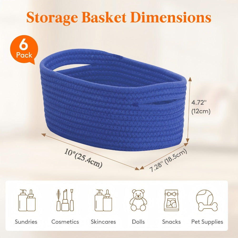 Woven Storage Baskets 6-Pack Cotton Rope Cube Bins 11x7x5" | Handmade Small Shelf Baskets for Organizing Closet Bedroom Living Room Playroom | Round Decorative Storage Caddy Multip - product image 11