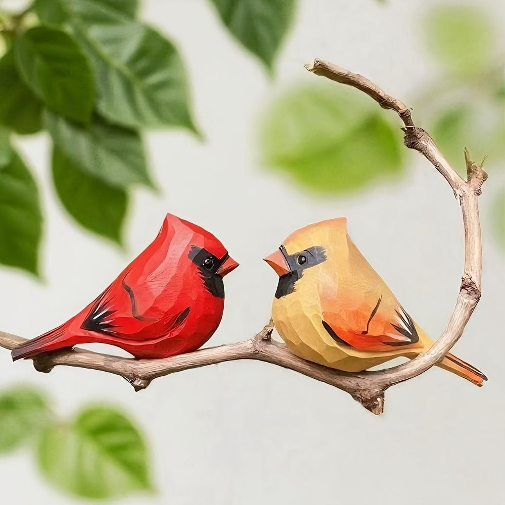 Cardinal Bird Statues Handmade Wood Carving 2pcs - Painted Decorative Bird Figurines for Home Decor Shelf Garden - Best Gift for Bird Lovers Birthday Christmas Family Friends - product image 5