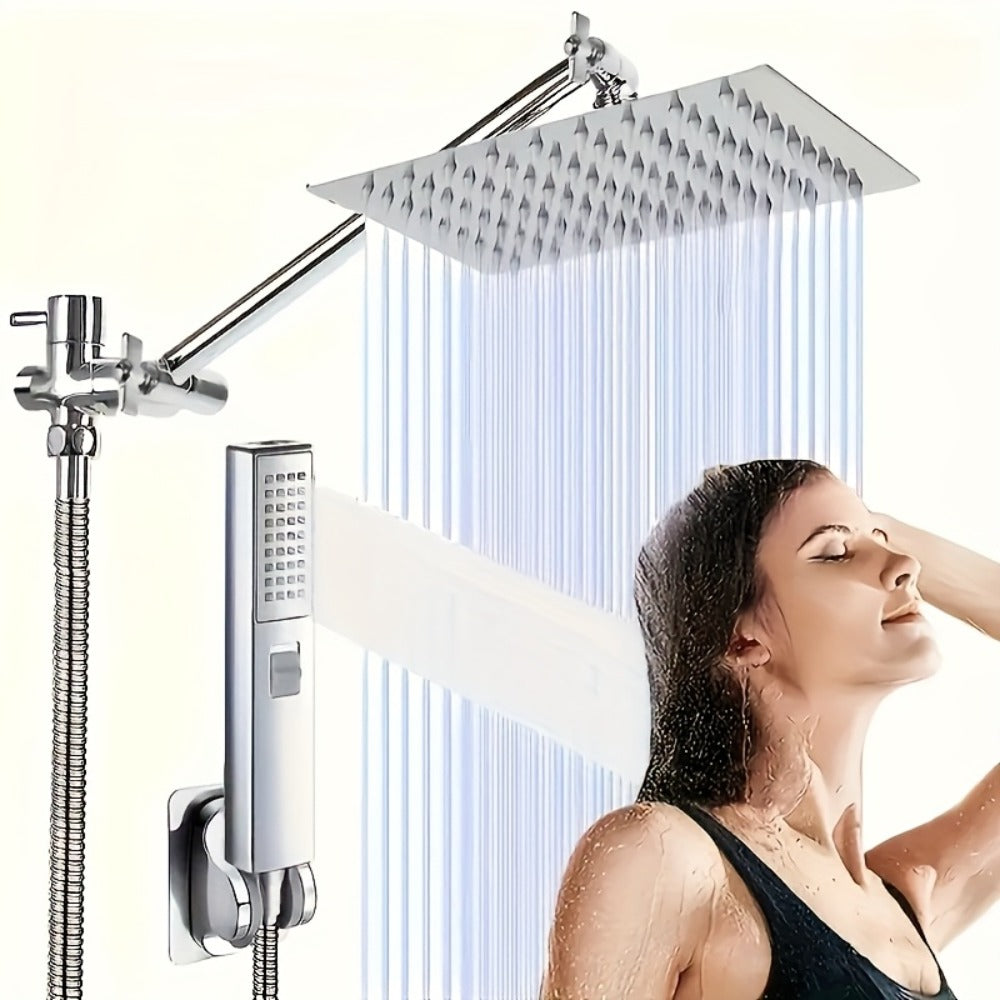 High Pressure Rainfall Shower Head Handheld Combo 4-Spray Modes 10 12 Inch Adjustable Extension Arm 78-Inch Hose Adhesive Holder Wall Mount Chrome Black Bathroom - product image 10