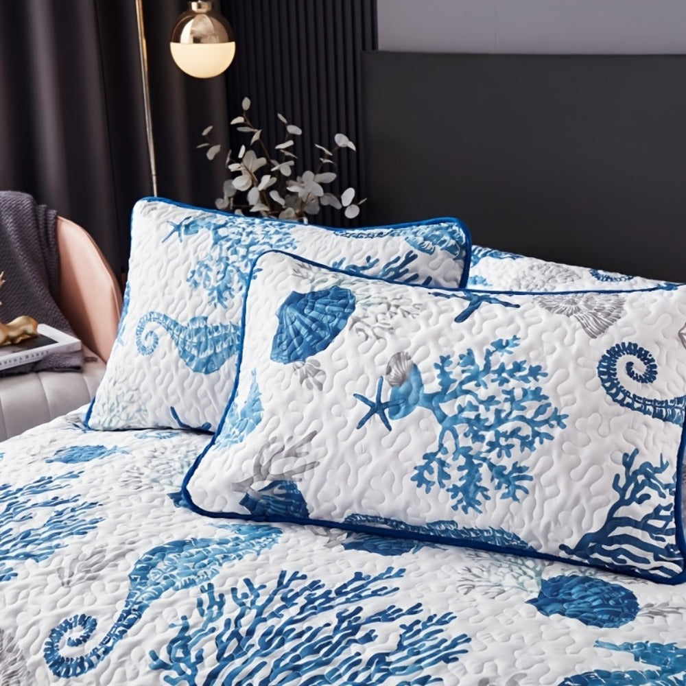 Duvet Cover Set 3 Piece Ocean Style Seahorse Coral Pattern Soft Breathable Microfiber Bedding Set with 2 Pillowcases Machine Washable All Season Comforter Cover for Bedroom Dorm Tw - product image 4