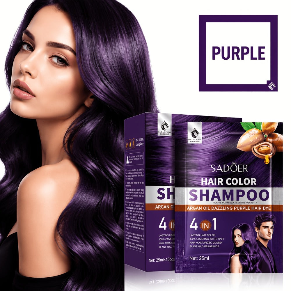 3-in-1 Hair Color Shampoo 10-Pack Single-Use Sachets Natural Dye Deep Cleansing Moisturizing Gel — Gray Coverage Portable At-Home Hair Coloring Unisex Black Brown Red Purple - product image 13