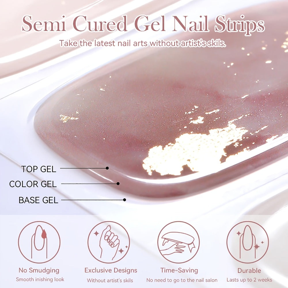 Gel Nail Art Kit Semi-Cured Nail Stickers 20 Designs with Portable UV Lamp Full Coverage Soft Gel Nail Patches Nude Nail Wraps for Women Party Birthday Gift Home Manicure - product image 3