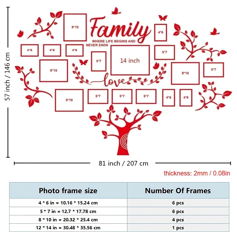 Family Tree Wall Sticker 3D Acrylic Photo Frame Collage – Removable Leaf-Shaped Picture Display with "Family" & "Love" Text, Peel & Stick Living Room Wall Decor, 81.5 x 57.48 Inche - product image 10