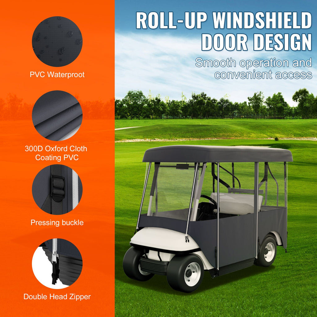 Golf Cart Enclosure 4-Person 300D Waterproof Driving Cover 4-Sided with Transparent PVC Windows Zippered Doors UV-Resistant All-Weather Golf Cart Rain Cover Fits 86 Inch Carts for Everyday Use