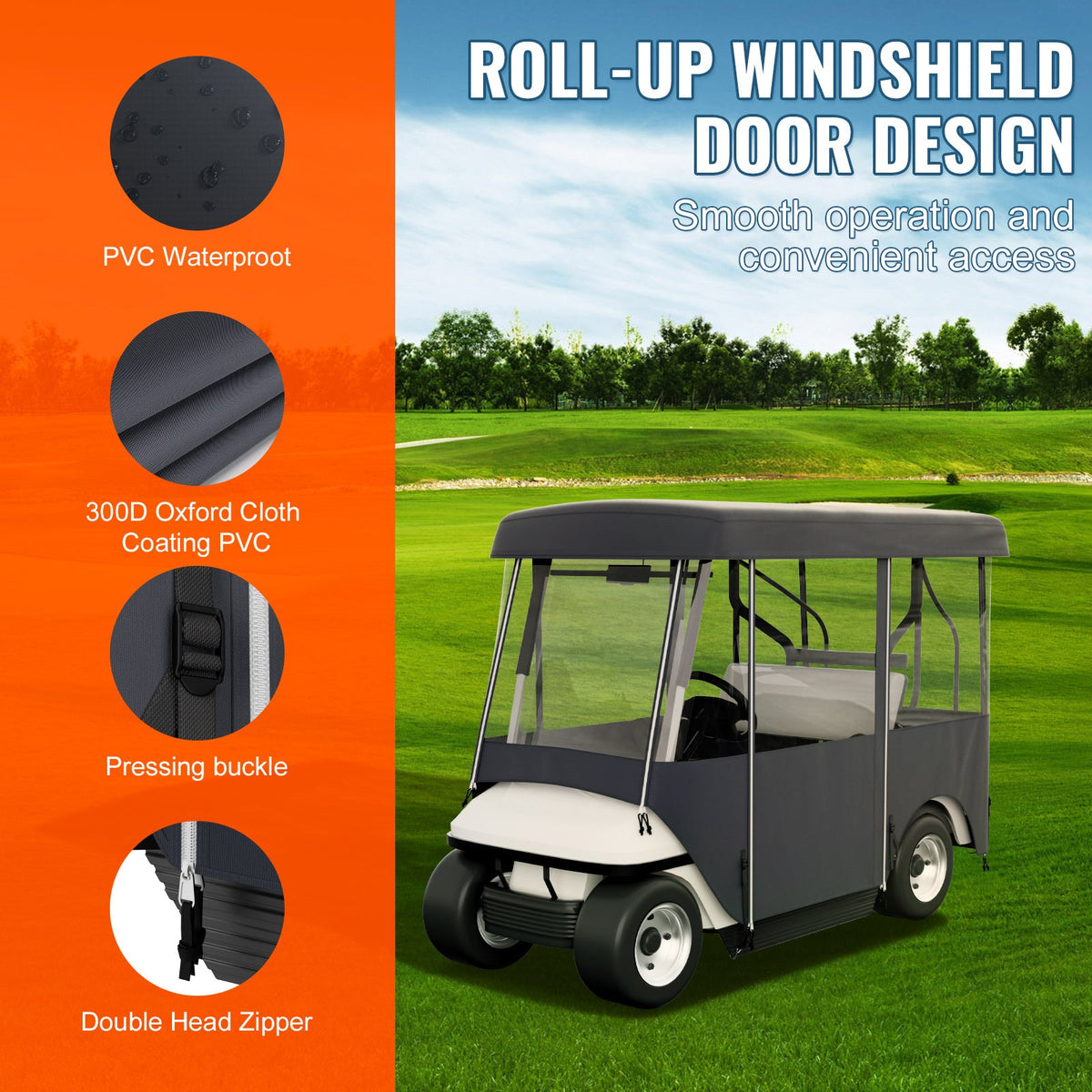 Golf Cart Enclosure 4-Person 300D Waterproof Driving Cover 4-Sided with Transparent PVC Windows Zippered Doors UV-Resistant All-Weather Golf Cart Rain Cover Fits 86 Inch Carts for Everyday Use