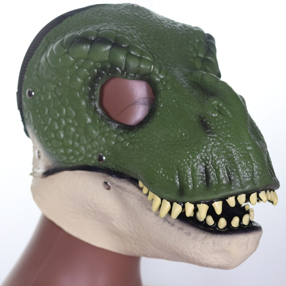 Breathable Natural Rubber Halloween Costume Prop for Cosplay, Role Play, Pranks & Parties, Orange Gray Green, Gift for Adults & Teens | Realistic Dinosaur Latex Full Head Mask with Openable Mouth