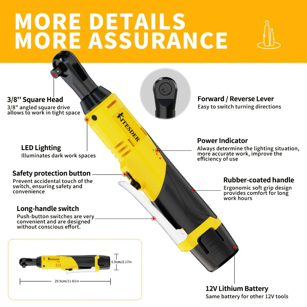 Electric Ratchet Wrench Set 12V Cordless with Lithium Battery – Fast Charge, Variable Speed Trigger, Socket Sleeves, for Automotive Repair, Screws & Nuts – Basic & Full Kit Options - product image 2