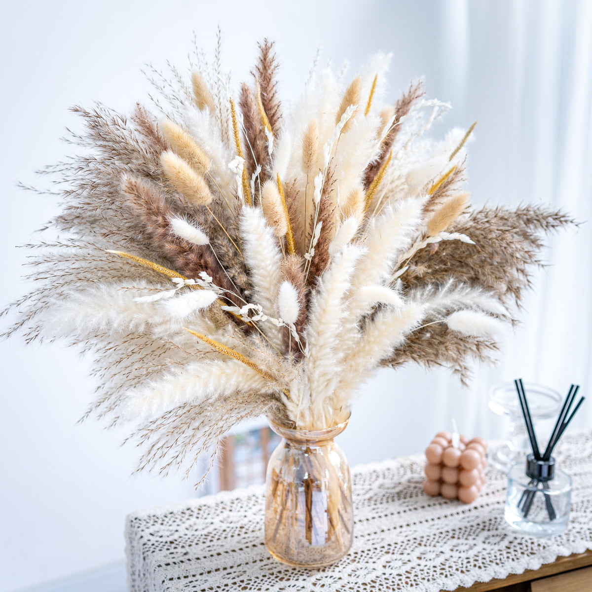 Natural Pampas Grass Decor Bouquet 105/120pcs Boho Dried Floral Arrangement - Centerpiece Table Decor for Wedding Living Room Rustic Boho Home Decoration Vase Filler - product image 8