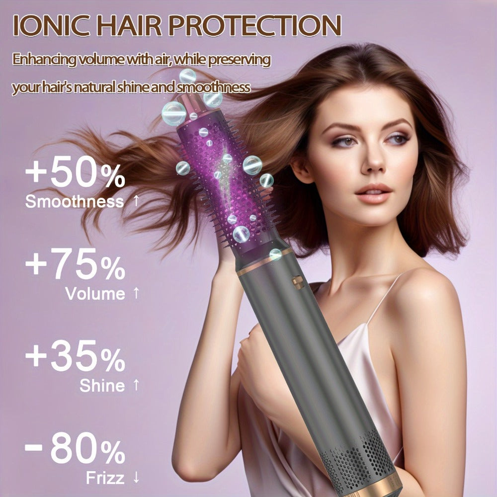 5-in-1 Hot Air Brush Negative Ion Hair Styler Blow Dryer Curler Straightener Volumizer Frizz Control Smooth Finish Multi-Function Styling Brush All Hair Types Women Black Grey Pink - product image 10