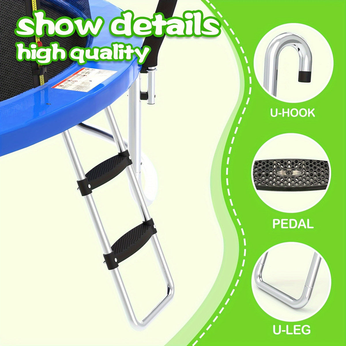 2-Step Wide Safety Ladder Stairs with Strong Tear-Resistant Slide for Trampolines, Ages 14+, PE & Galvanized Steel Construction | Trampoline Ladder & Slide Kit