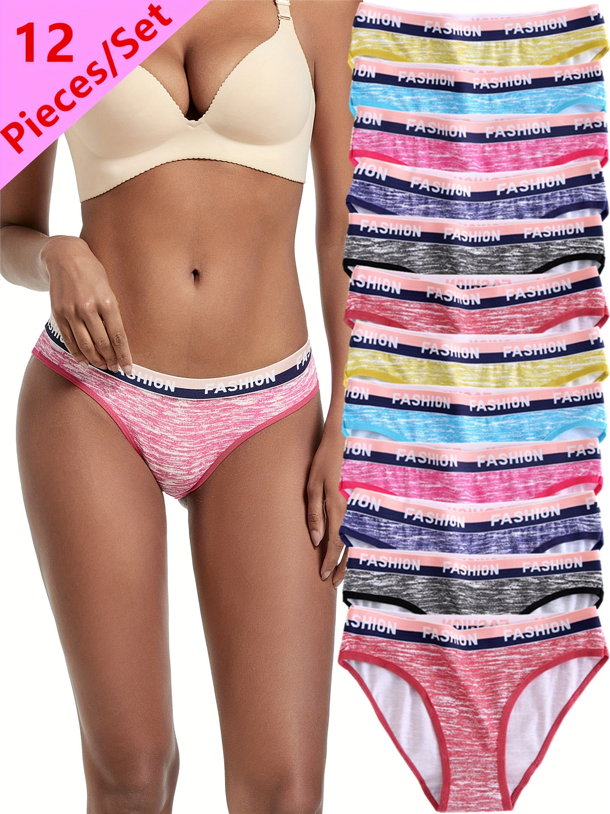 12pcs Women's Camouflage Print Low Rise Panties - Comfortable, Breathable, Hip Lifting, Fabric, Low Rise Underwear | Camouflage Pattern Panties | Texture Panties