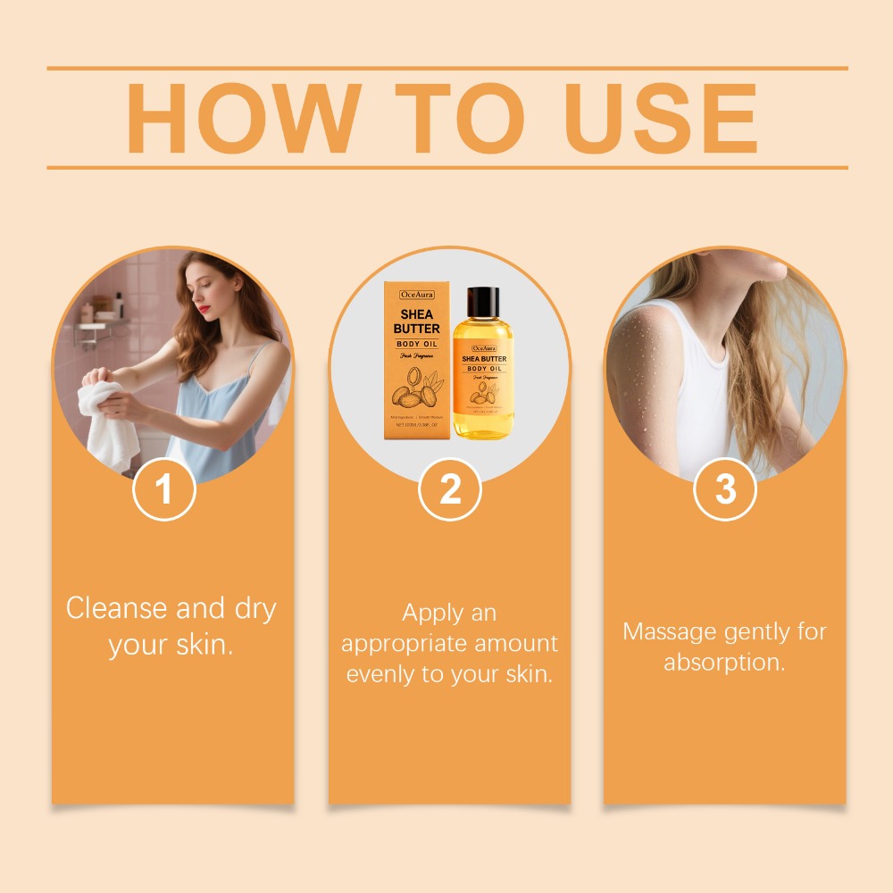 Shea Butter Body Oil Moisturizing Non-Greasy Fast Absorbing Lightweight Formula – Gentle Mild Cleansing Soft Smooth Skin All Body Daily Skin Care Value Pack 3.38oz 2pcs - product image 5