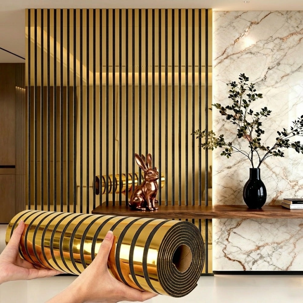 3D Mirror Slat Wall Panel Self-Adhesive Peel and Stick Gold Silver Metallic Grid Wall Sticker for TV Background Wall Ceiling Curved Edges Home Decor Art Easy Install - product image 5