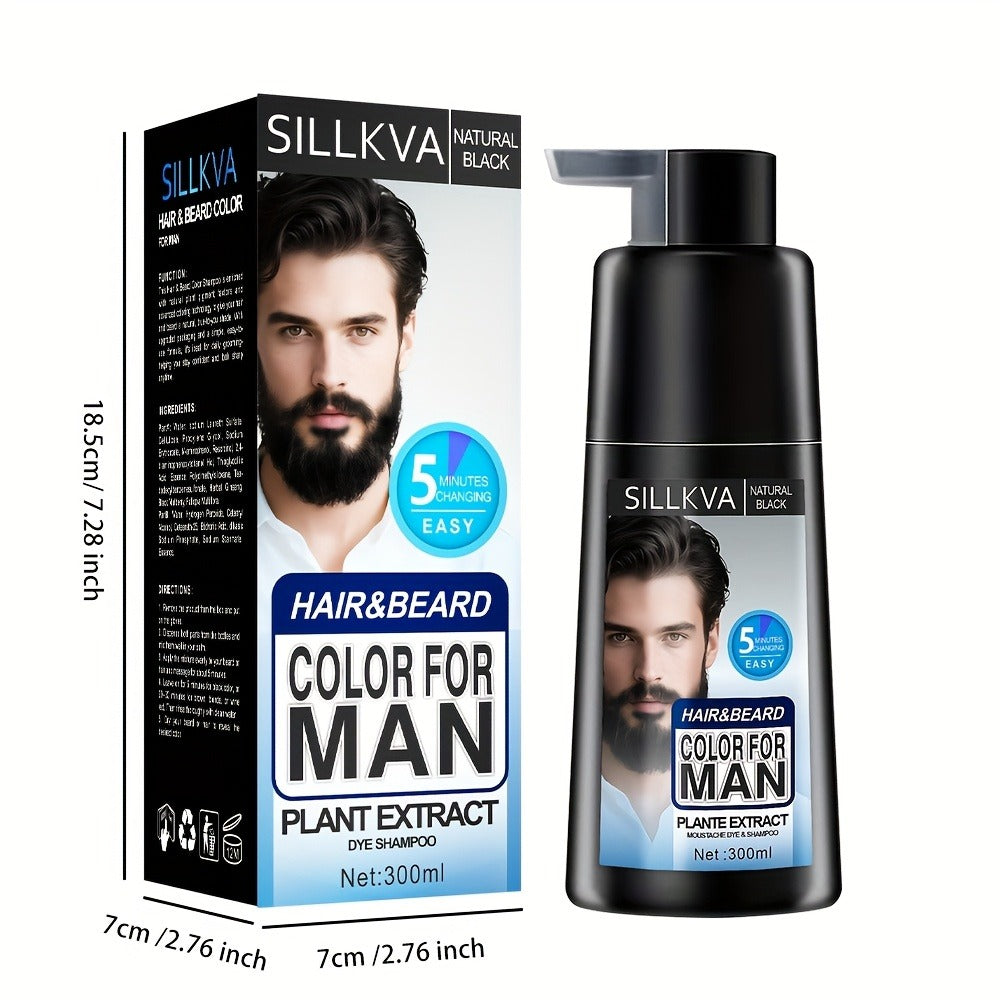 Men's 3-in-1 Black Hair & Beard Dye Shampoo — 8-Minute Gray Coverage, Ammonia-Free Long-Lasting Natural Color, Shampoo + Hair Dye + Beard Dye in One Step, All Hair Types, 10 oz, 1  - product image 7