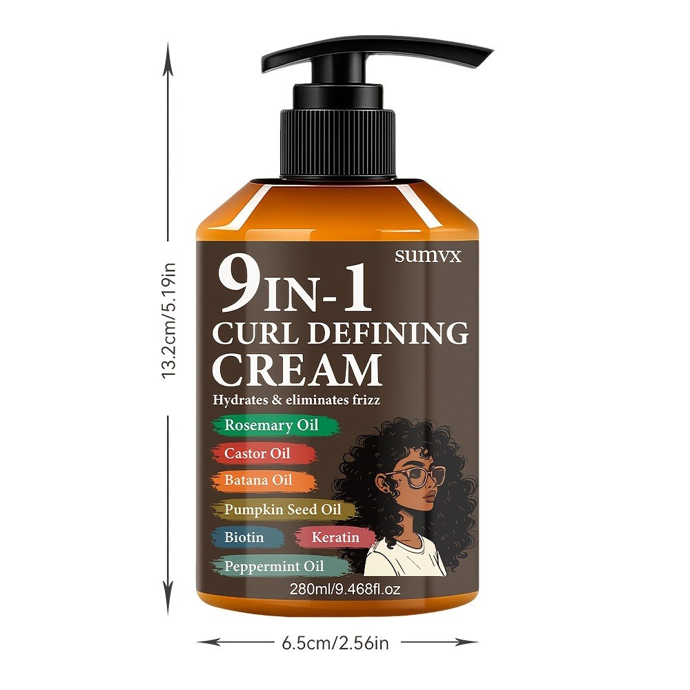 Curl Defining Cream 9-in-1 for Wavy Curly Hair 9.468 fl oz Frizz Control Moisturizing Long-Lasting Hold Non-Greasy Unisex Multi-Benefit Styling Cream Defined Bouncy Healthy-Looking - product image 4