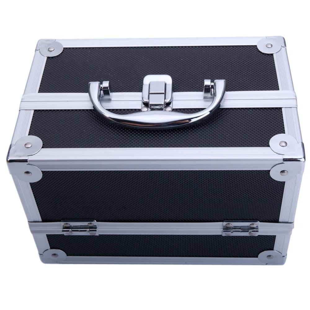 Aluminum Makeup Train Case with Wheels Large Capacity Lockable Cosmetic Trolley Organizer Adjustable Dividers Retractable Handle for Makeup Artists Salon Travel Black Silver Pink B - product image 7