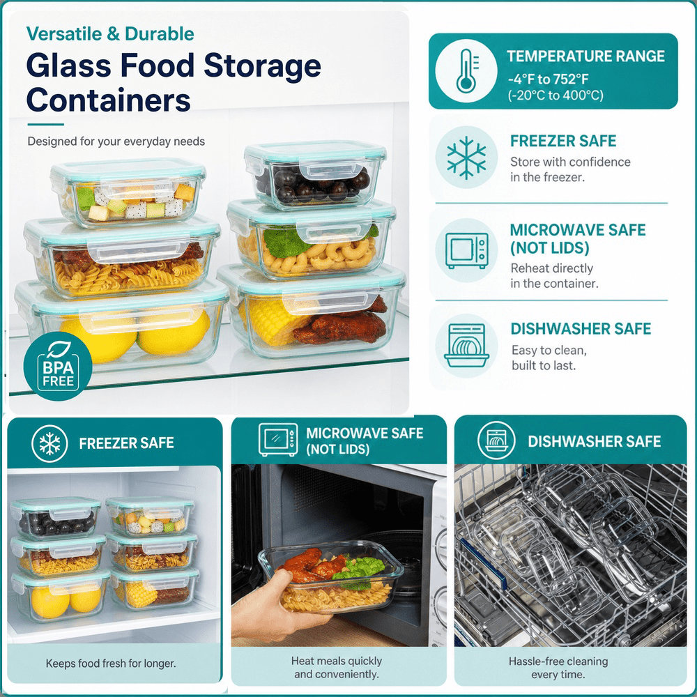 24 Pcs Set Including 8/12 Lids and 8/12 Box Glass Food Storage Box, Suitable for Refrigerator Storage Boxes, Microwave Ovens, Ovens - Perfect for Salads - product image 4