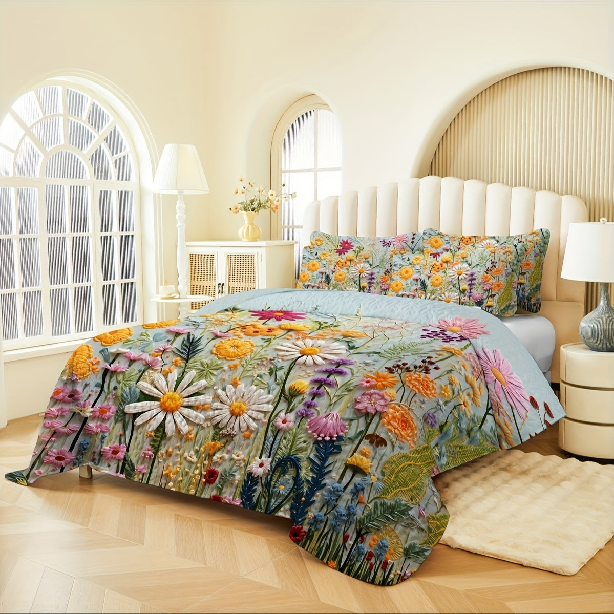 Boho Quilt Comforter Set Twin Full Queen King - Floral Bedding Lightweight Soft Microfiber Reversible Bedspread for Women Girls 2/3 Pcs All Season - product image 14