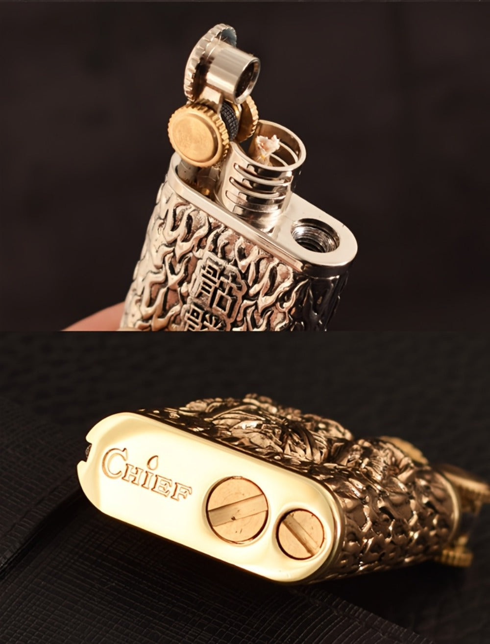 Kerosene Lighter 2-in-1 Permanent Match Flint Wheel Refillable – Golden Windproof Pocket Lighter with Built-In Match Strike, Unique Gift for Men, Father’s Day & Outdoor Use - product image 10
