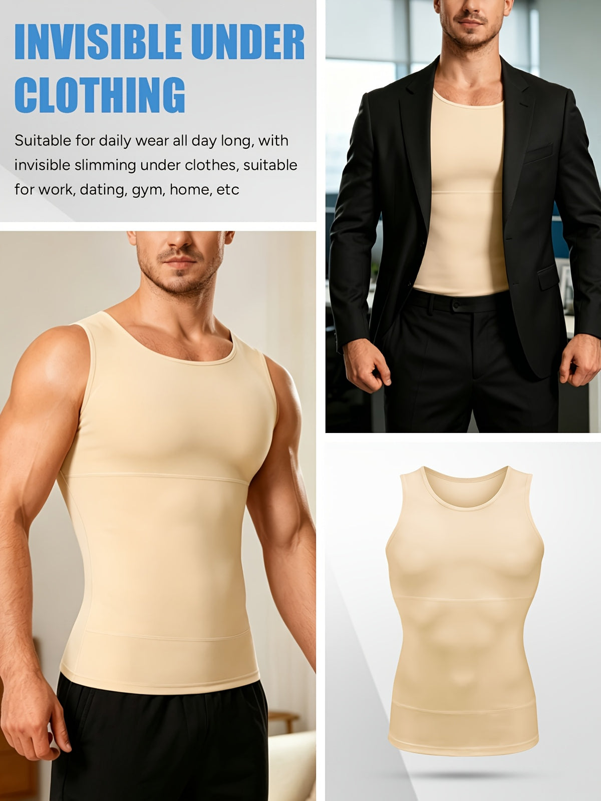 Men' Compression Shirt & Body Shaper Vest - High-Elastic Workout Tank Top with Abdominal Toning, Tight-Fit Shirt Suitable for Gym, Post-Surgery, Year-Round - product image 16