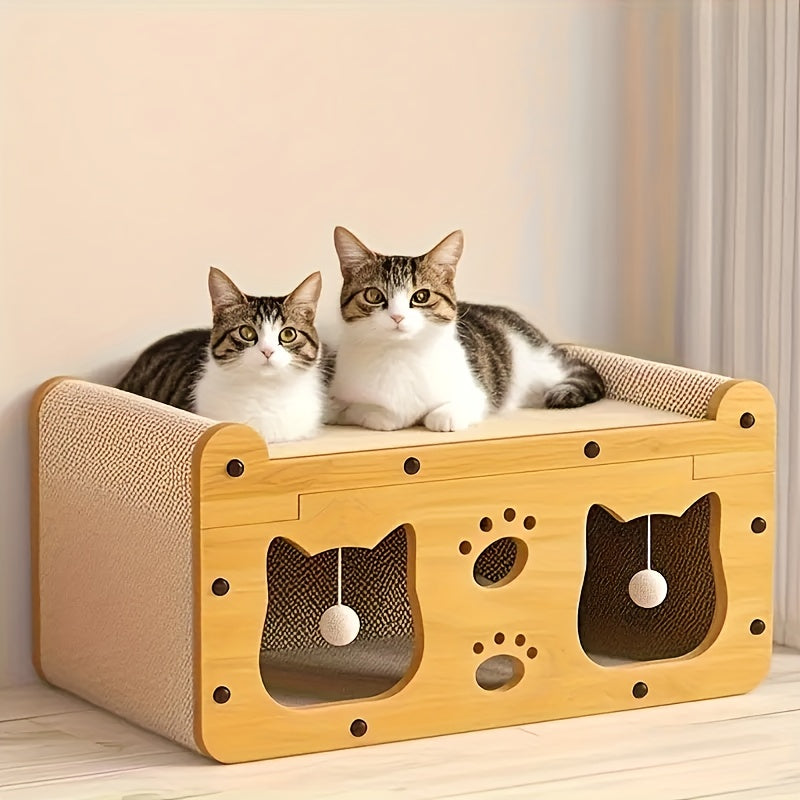 Indoor Outdoor Cat Hideout for Scratching, Hiding & Resting, Ventilated Cat House with Plush Ball Toys, Multiple Sizes – Cat Scratcher House Cardboard Cat Bed - product image 5