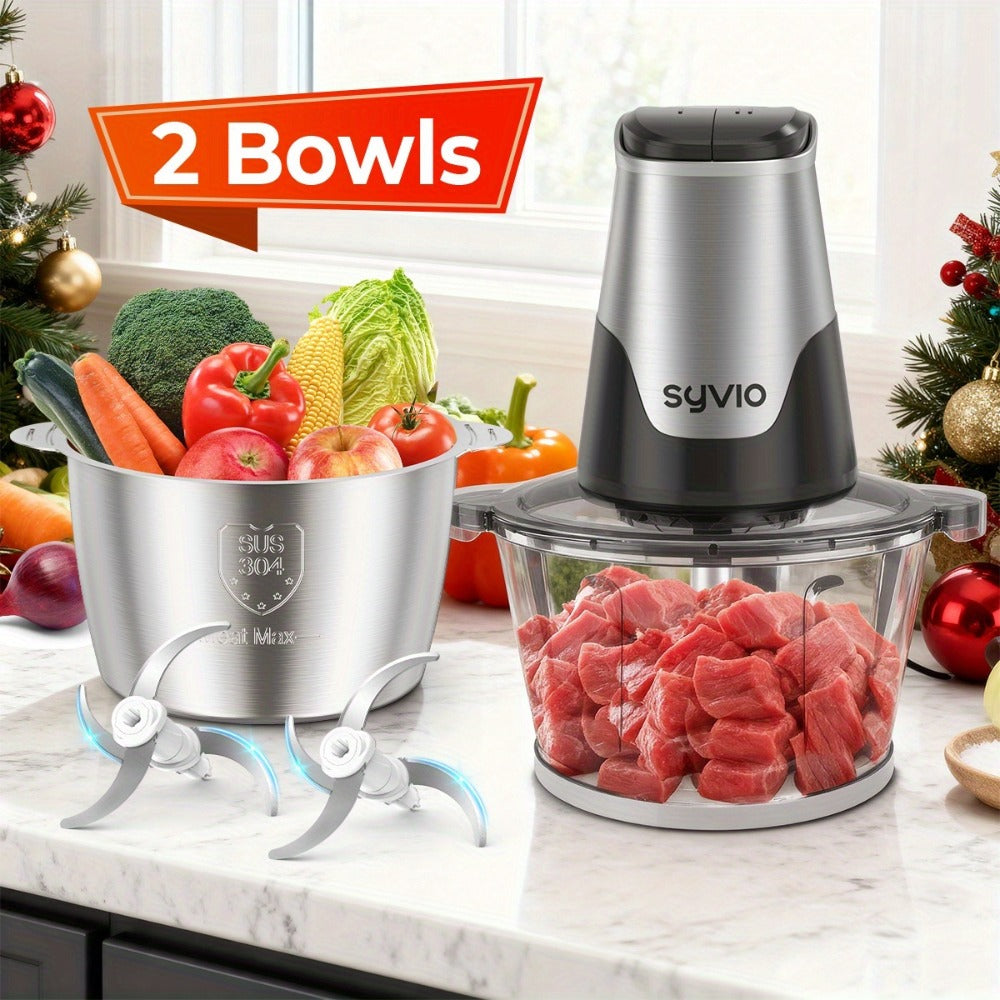Mini Food Processor 450W with 2 Bowls – Electric Food Chopper, 4 Bi-Level Blades, Meat Grinder for Baby Food, Meat, Onion & Vegetables, 2 Speed - product image