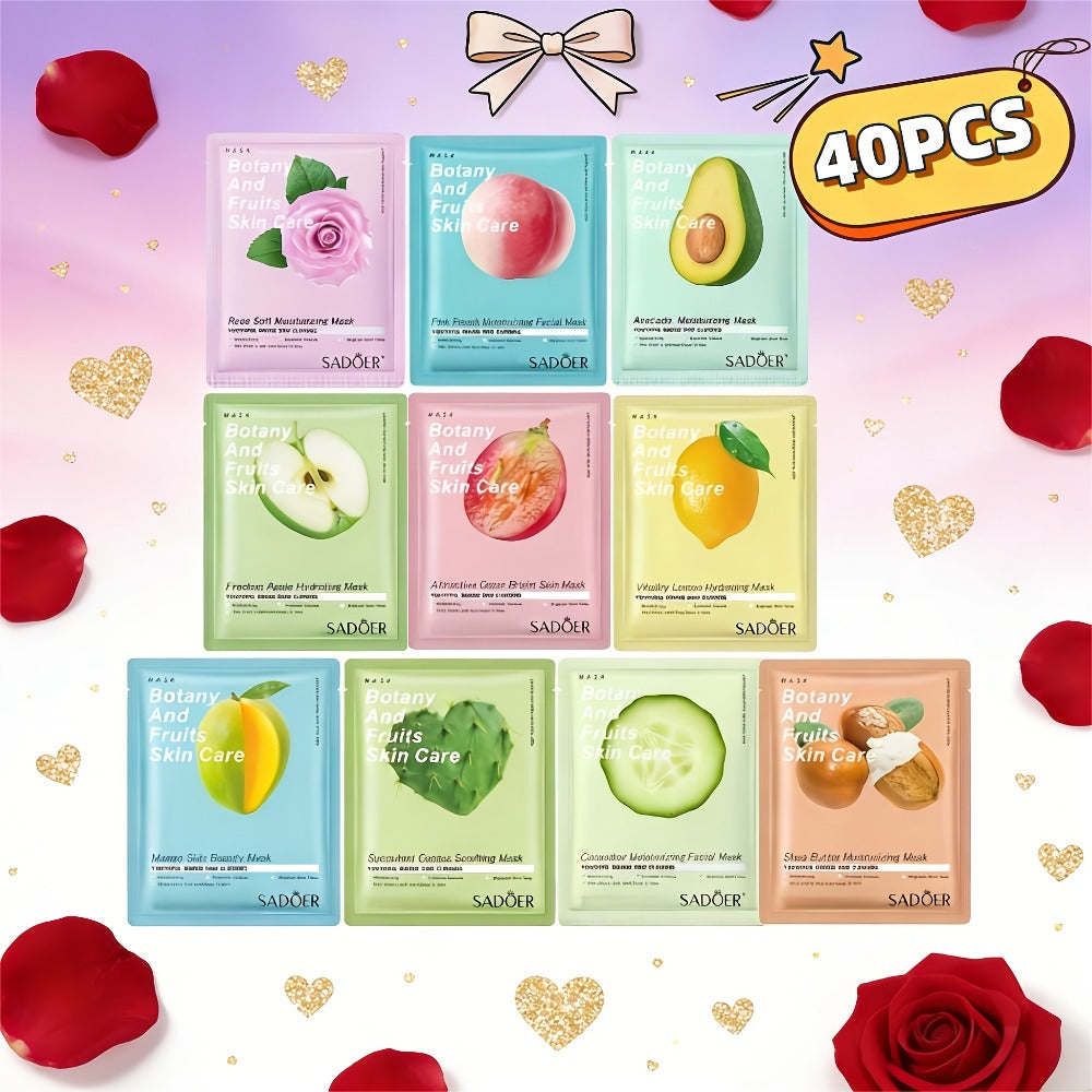 Rose & Fruit Essence Sheet Mask Set 40 Pack – Moisturizing Brightening Face Masks for Dry Dull Skin, Hydrating Skincare Gift for Women, All Skin Types - product image