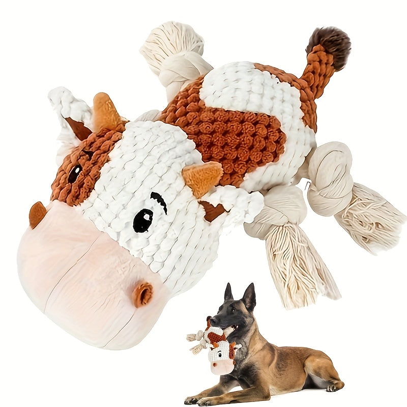 Squeaky Plush Cow Dog Toy with Crinkle Paper | Interactive Tug of War Chew Toy for Small Medium Large Dogs, Cute Cattle Design Washable Pet Toy for Fetch Play - product image