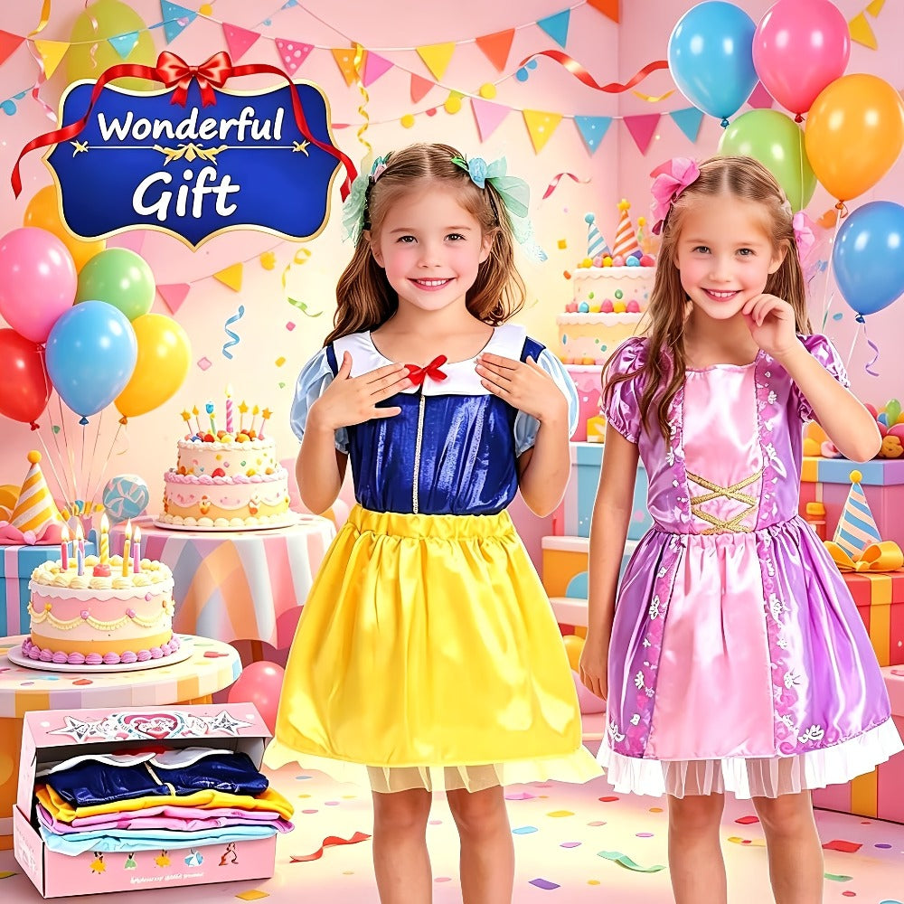 5 Role Play Outfits with Crowns, Earrings & Storage Box, Toddler Princess Costumes for Girls Ages 3-6, Birthday Gift | Girls Princess Dress Up Costume Set 14pcs