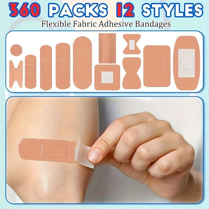 Adhesive Bandages 360pcs | Flexible Fabric Fingertip & Knuckle Bandages Set, Breathable Cloth Elastic First Aid Bandages in 12 Assorted Sizes, Spot Wound Care - product image 2