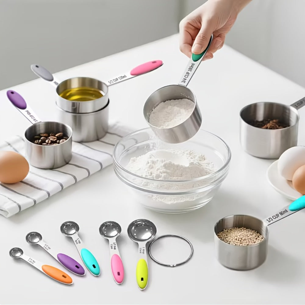 Measuring Cups and Spoons Set 10-Piece Stainless Steel with Silicone Handle – Precise Baking & Cooking Measurement Tools | Dishwasher Safe | Christmas Kitchen Gift - product image 5
