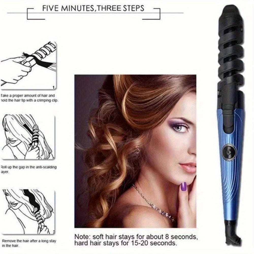 Automatic Spiral Curling Iron Ceramic Anti-Tangle – Professional Auto Curler One-Button Easy Operate Hair Styling Tool with Comb & 2 Clips for All Hair Types – Blue, Pink - product image 10
