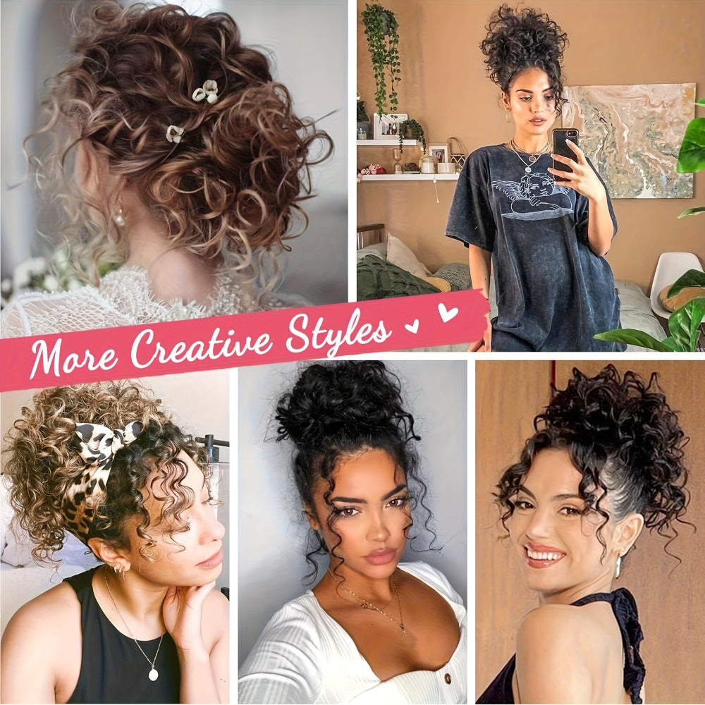 Drawstring Messy Bun Hair Extension 80g Curly Ponytail Voluminous Loose Bun Hairpiece for Women Thinning Hair Natural Look Black Brown Burgundy Ombre 10 Inch - product image 8