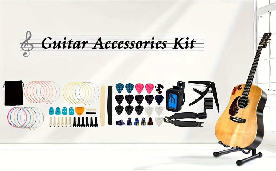64pcs Guitar Accessories, Guitar Strings Included, Capo, Pick, Tuner, Finger Protector, Nut and Saddle, Bridge Pin, 3-In-1 String Replacement Tool for Guitar - product image 11