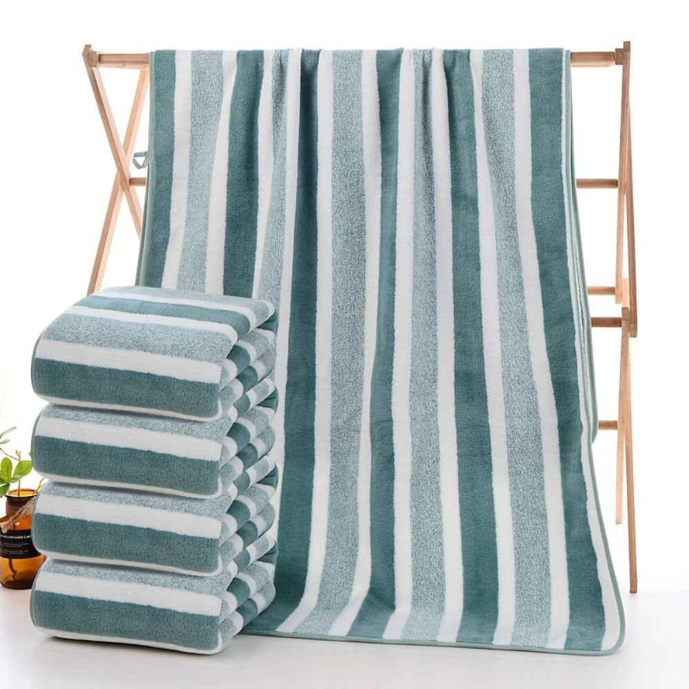 Striped Bath Towel Set 1 or 4 Pack 346GSM - 100% Polyester Super Soft Skin Friendly Absorbent Quick Dry | 70x140cm 27.6x55.1in | Green Gray Red Multi-Color | Home Bathroom Beach Es - product image 7