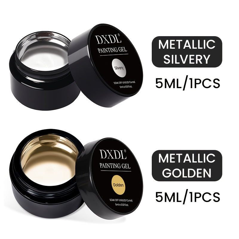 Chrome Mirror Nail Art Liner Gel Set 2pcs Gold & Silver – 3D Metallic Mirror Effect Soak-Off Painting Gel, French Tip & Nail Art Drawing Gel 5ml, Salon & Home Manicure Women - product image 8