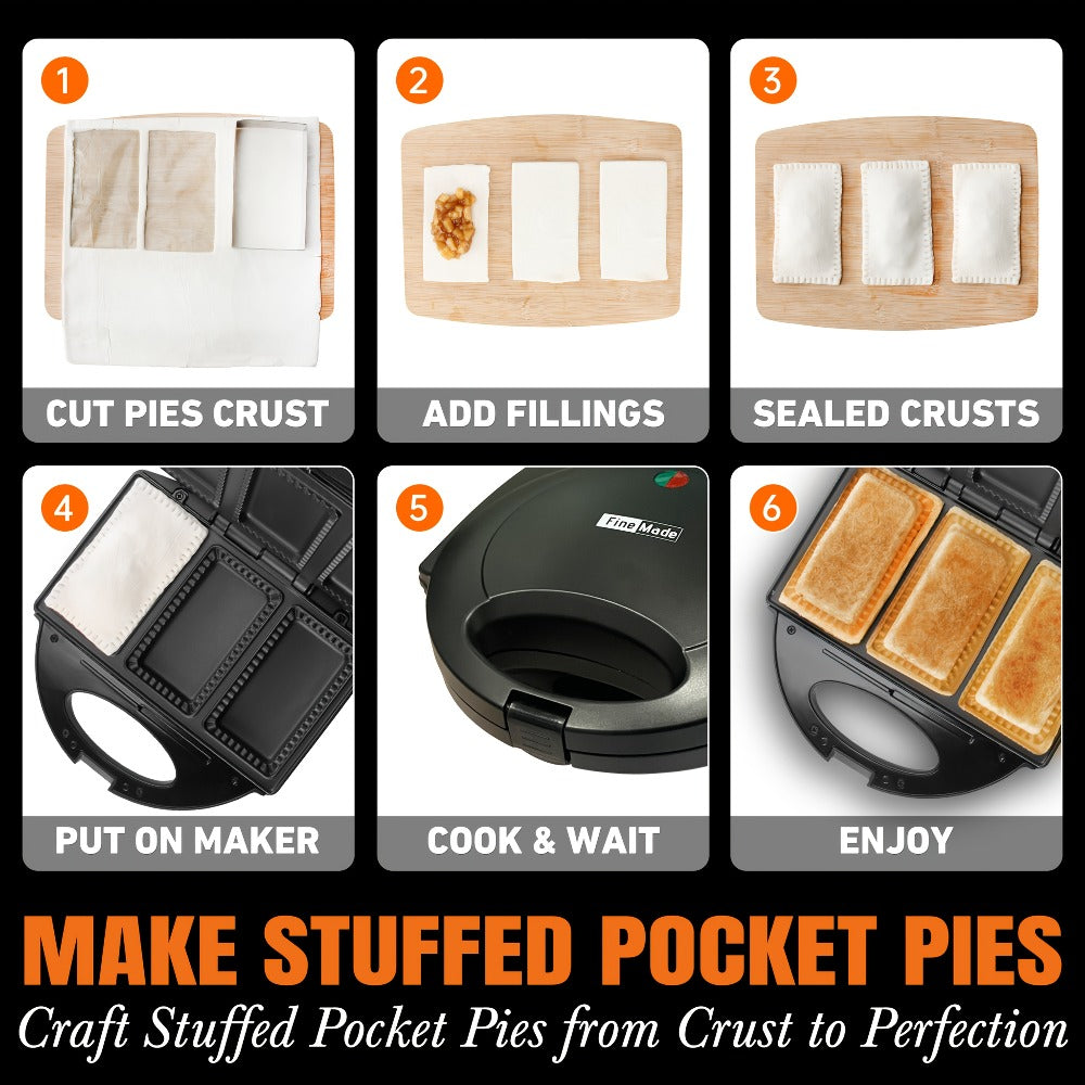 Electric Pocket Pie Maker with Crust Cutter – Dual Non-Stick Cooking Plates, Easy Press Iron for Homemade Snacks, Desserts, Empanadas & Hand Pies - product image 4