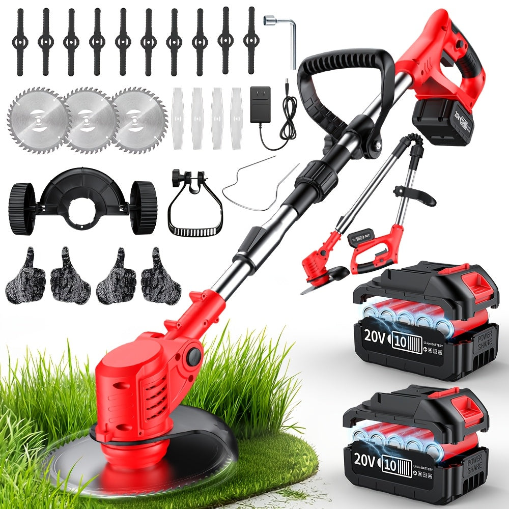 Portable Cordless Electric Lawn Mower, 3-in-1 Trimmer Edger Shrub Cutter W/ Adjustable Height & Rotating Head 3 Blades & 2 High-Capacity Lithium Batteries - product image 5