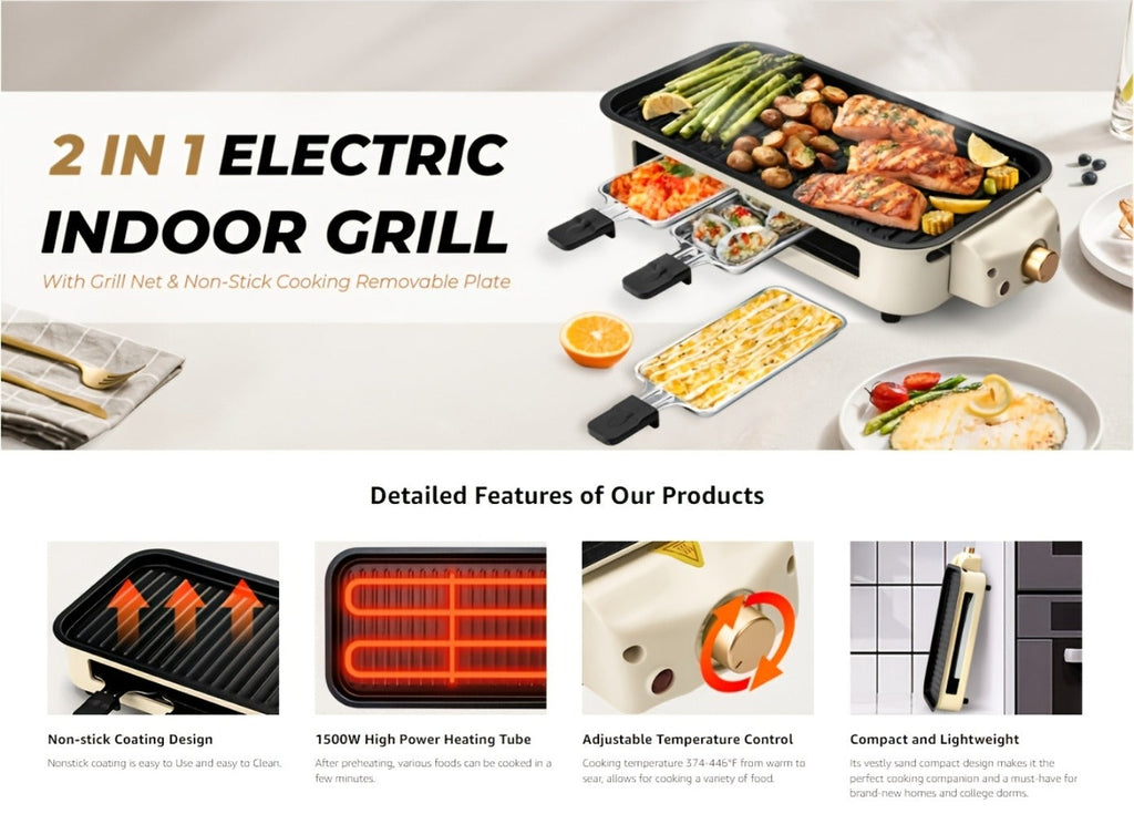 Electric Grill 2-in-1 Indoor BBQ & Frying Pan – 1500W Temperature Control, Non-Stick Detachable Cooking Board, Portable Electric Grill for Meat, Dishwasher Safe, Christmas Gift Ide - product image 11