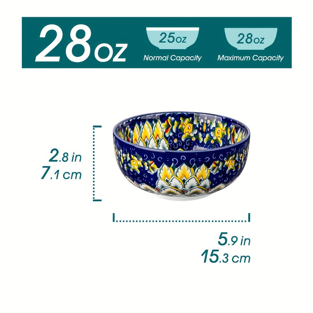Cereal Bowl Set of 6 Bohemian Style 26oz – Colorful Ceramic Bowls for Cereal Soup Oatmeal Salad Ice Cream Pasta Microwave Dishwasher Safe Boho Kitchen Decor Gift for Home - product image 3