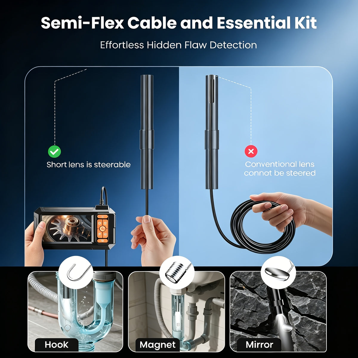 Inspection Camera Endoscope Camera with Light 4.3 IPS Screen 1080P HD Borescope Snake Camera for Men 8 Adjustable LED Lights Semi Rigid Cable Pipe Inspection - product image 8