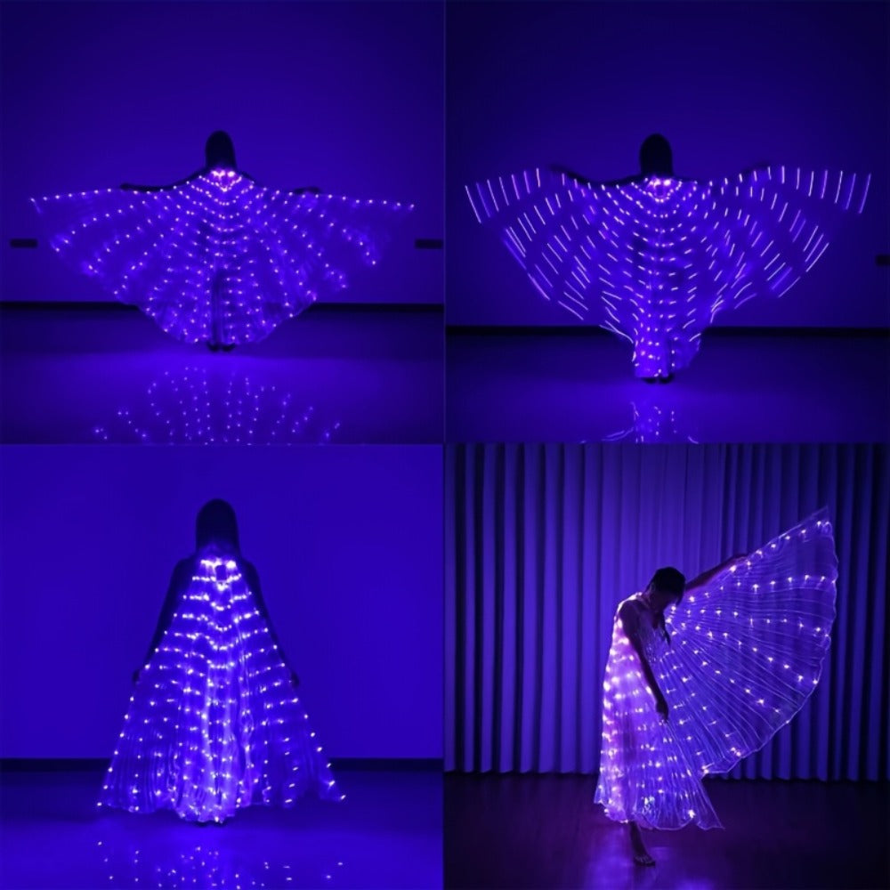 Light Up Belly Dance Performance Dress for Women Halloween Christmas Mardi Gras Rave Stage Show White Purple Warm White | LED Feather Dance Costume Glowing Luminous